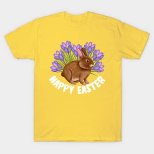 Happy Easter Bunny In Crocus Flower Field T-Shirt